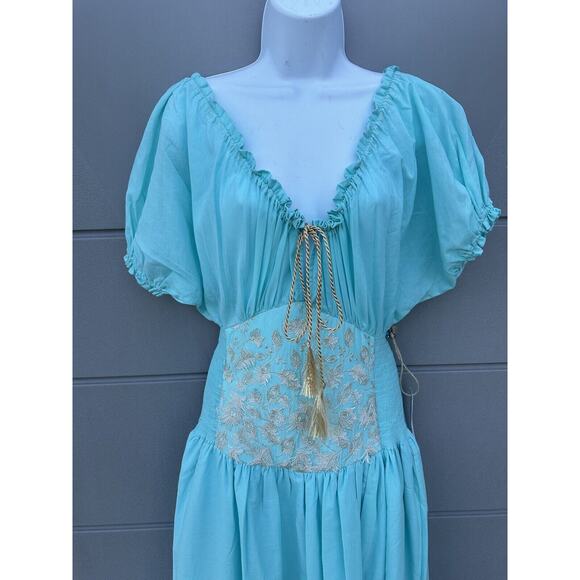 My Beachy Side Mariposa Off The Shoulders Embroidered Smocked Corset Dress Sz L - Picture 7 of 12